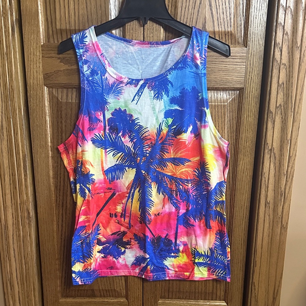 SHEIN Multicolor Palm Tree Print Tank Top